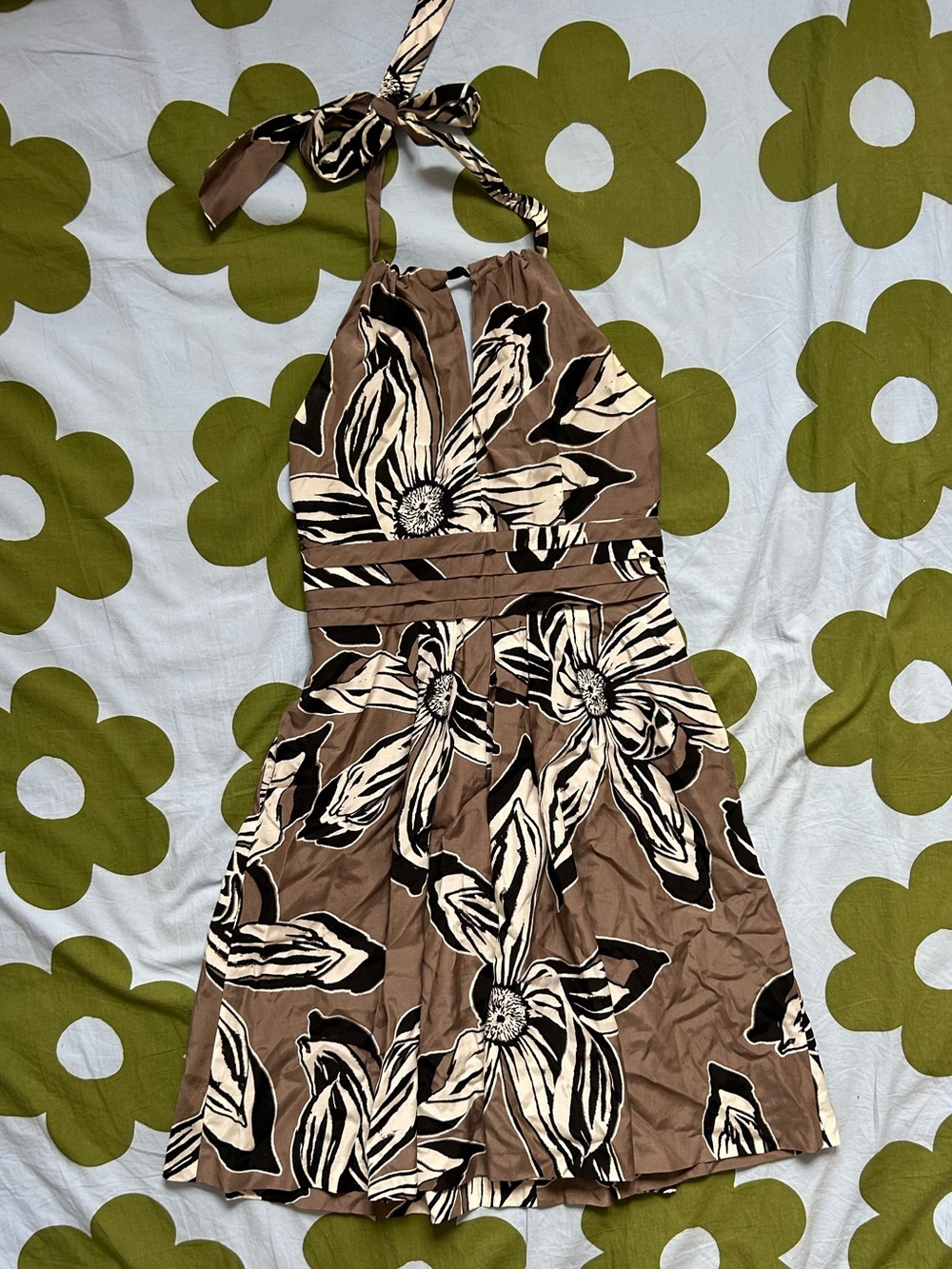 Club Monaco Gray and Cream Floral Halter Dress